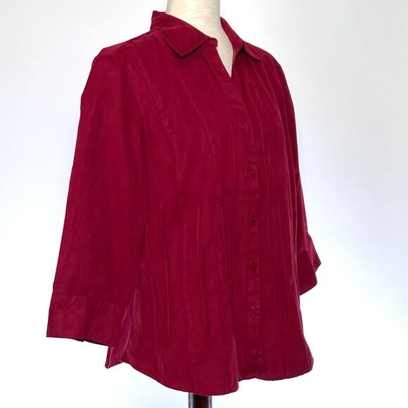 Dress Barn Red Pleated Button-Up Top 14/16 - Picture 4 of 8